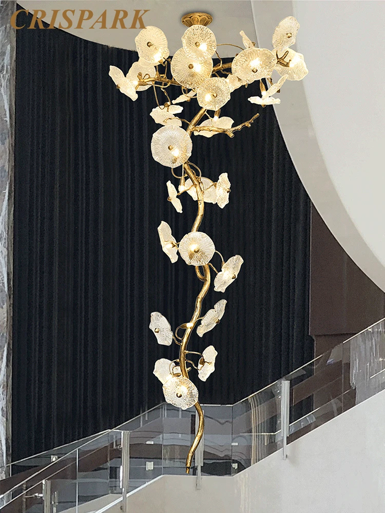 Luxury Brass Branch Chandeliers LED Modern Flower Glass Large Ceiling Chandelier Home Decorative Lustre for Stairs Living Room | Лампы и