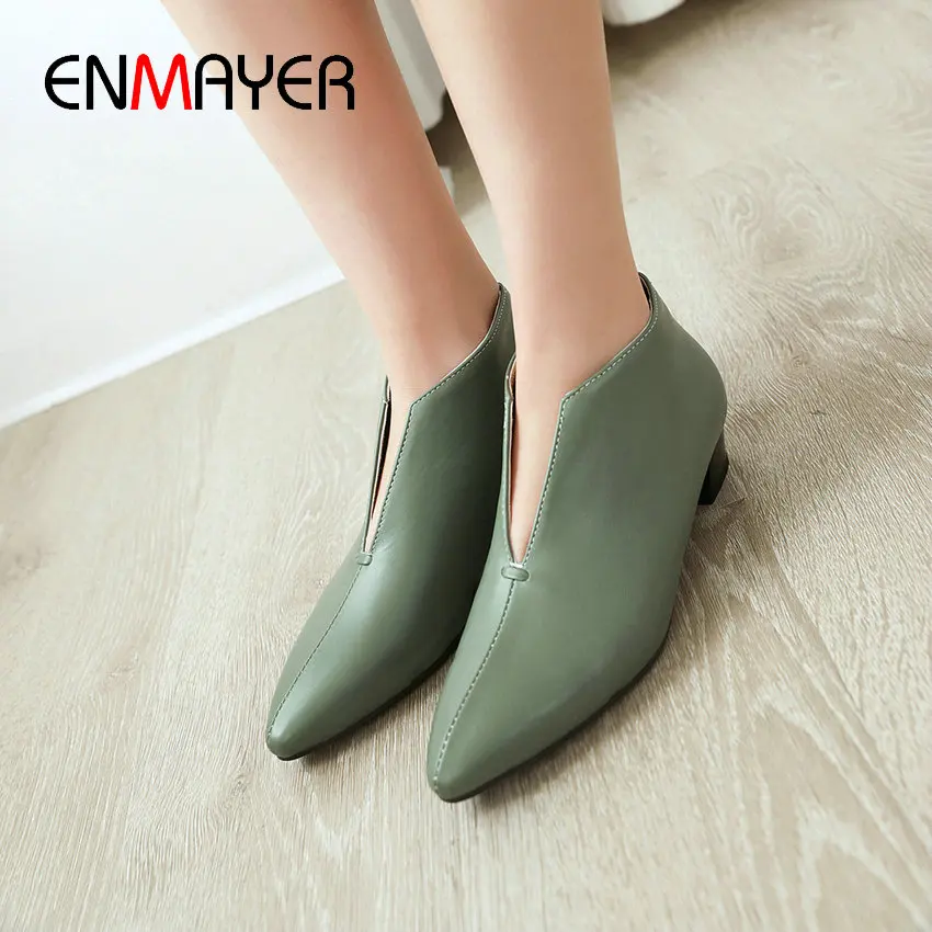 ENMAYER Luxury Shoes Women Designers Square Heel Pointed Toe Casual