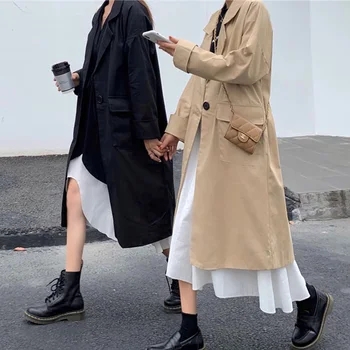 

Winter Women's Long Trench Turn-Down Collar Single Button Female Trenches Pocket Casual 2020 Spring Ladies Outwear Coats Fashion