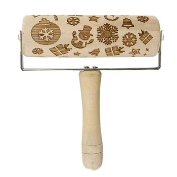 

Wooden Christmas Hand-Held Embossed Pattern Rolling Pins Grip Engraved for Baking Non-Stick Professional Dough Roller