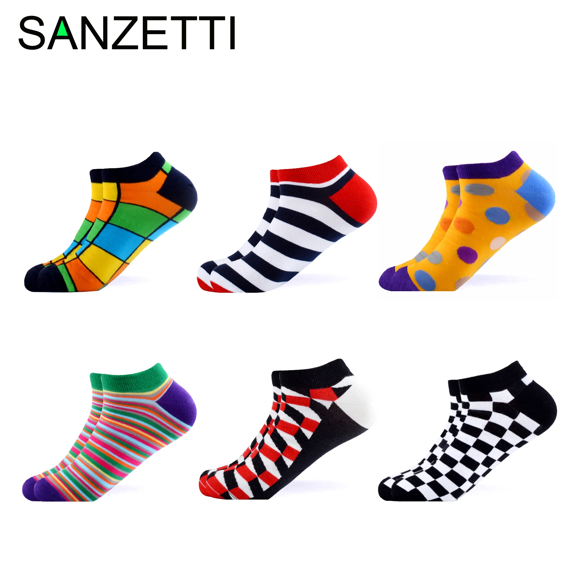 Мужские летние носки SANZETTI 6 пар/лот повседневные хлопковые с разноцветными