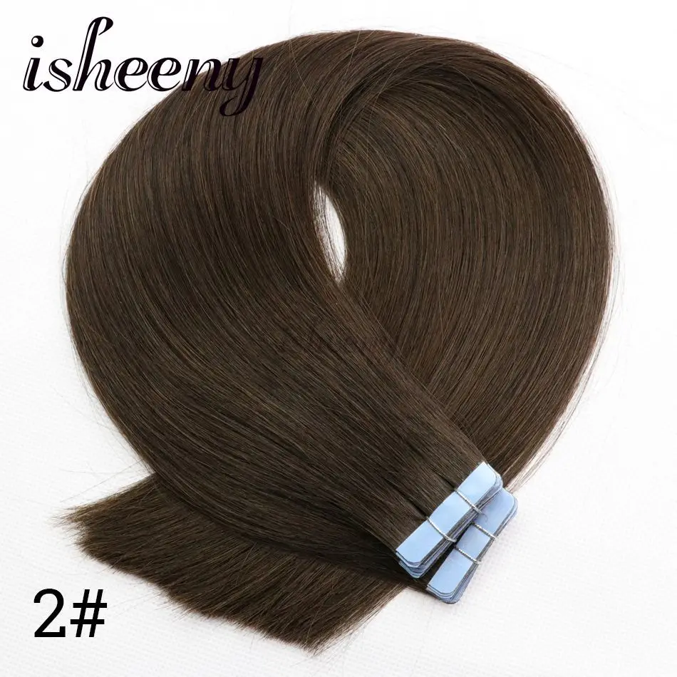 Isheeny клейкие ленты в человеческие волосы Премиум Remy качество 16 "18" 22 "клеи бесшовные волосы double Drawn на клей клейкие ленты 20 шт