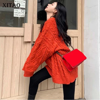 

XITAO Korean Style Trend Twist Sweater Loose Plus Size Pullover Women Knitwear Lazy Oaf Autumn Winter Clothes Women DMY1071