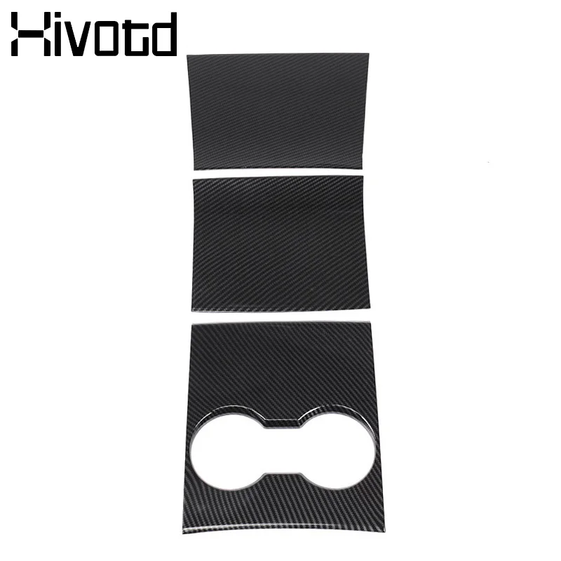 3PCS Sticker Hivotd для Tesla модель 3 автомобиль аксессуары центральный контроль держатель стакана воды крышка коробка для хранения панель углеродное волокно наклейка - Название цвета: 3PCS Sticker