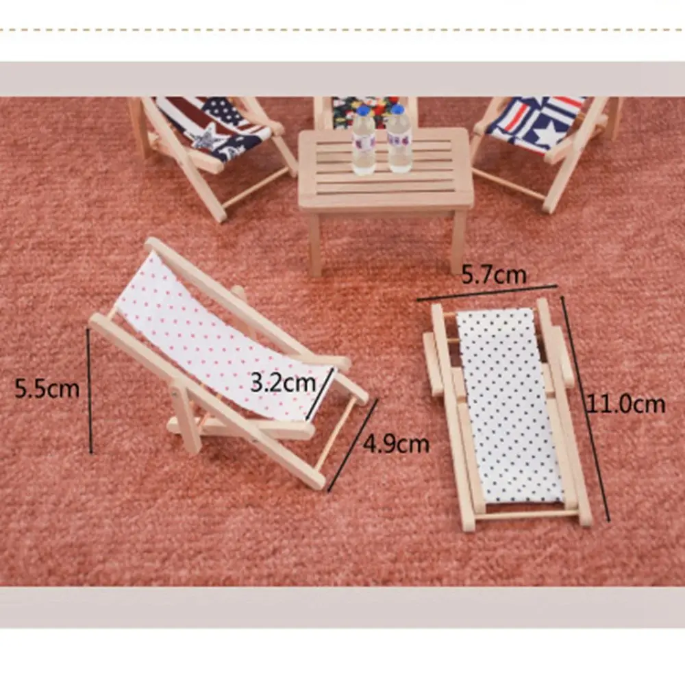 1PC Wooden Lounge Chair for 1/12 Dollhouse Miniature Furniture Folding Stripe Beach Chair Model Mini Home Desktop Decor miniature house kit miniature ornament desk decor miniature figurines wooden figurine crafts resin crafts glass fruit pendants