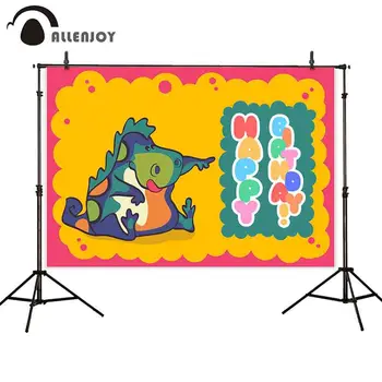 

Allenjoy Happy Birthday Background Funny Dinosaurs Bubble Border Photophone Backdrops Baby Party Photobooth Zone Wall Decoration