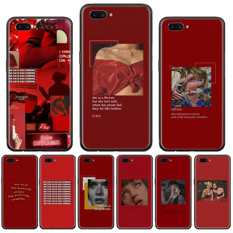 

Retro red pattern art lyrics aesthetic Phone Case For OPPO R9 R11 R15 R17 RENO Realme S PLUS Normal 2z 3 5 C2 pro