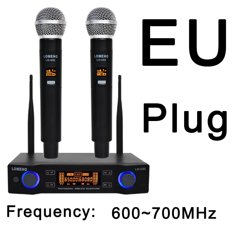 LO-U02 UHF большой диапазон двухканальный 2 ручной микрофон передатчик профессиональный караоке UHF беспроводной микрофон системы - Цвет: EU PLUG 600