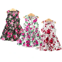 Милое Платье для девочек; хлопок; без рукавов; цветочный принт; хлопок и лен; платье с цветочным рисунком для маленьких девочек; сезон весна-лето; платья для девочек