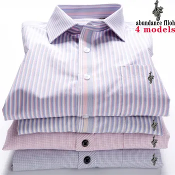 

high quality new summer/spring plus size 38-43 long sleeve striped Business stripe loose men's day silk check shirt easy care