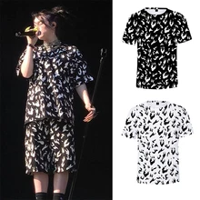 Билли эйлиш Футболка мужская и женская хип-хоп Уличная белая огненная и черная пламя летняя рубашка Одежда harajuku