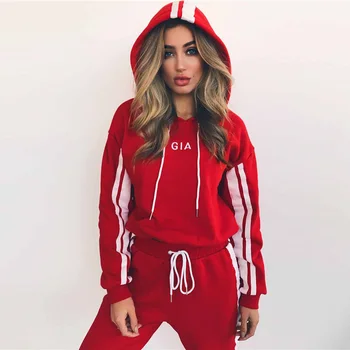 

Warm 2pcs Sport Sets Women Autumn Winter Casual Fashion Tracksuit Long Sleeve Hoodie Top+Sweatpants Warm Running Suit