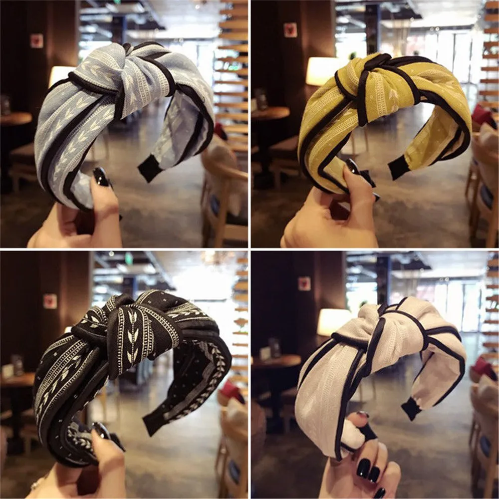 

Turban Headband Elastic Hairband Hair Accessories For Women No Slip Stay on Knotted Solid Head band Hair Clips for Women