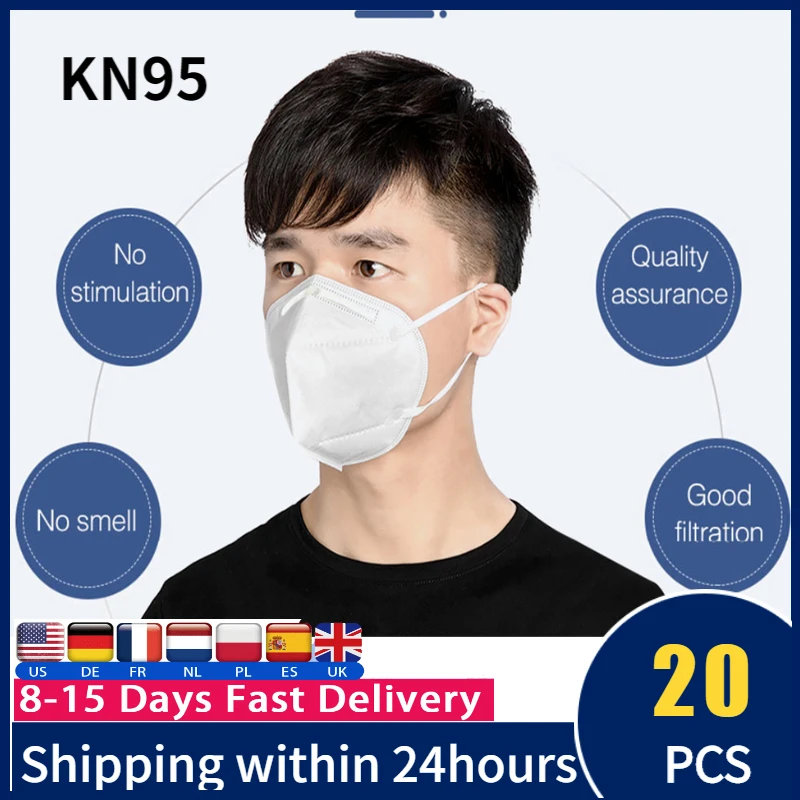 

20PCS KN95 Mask filtering 95% mouth Face Mask FFP2 N95 Protection Face dust Mask PM2.5 Anti-fog Protective Respirator Reusable