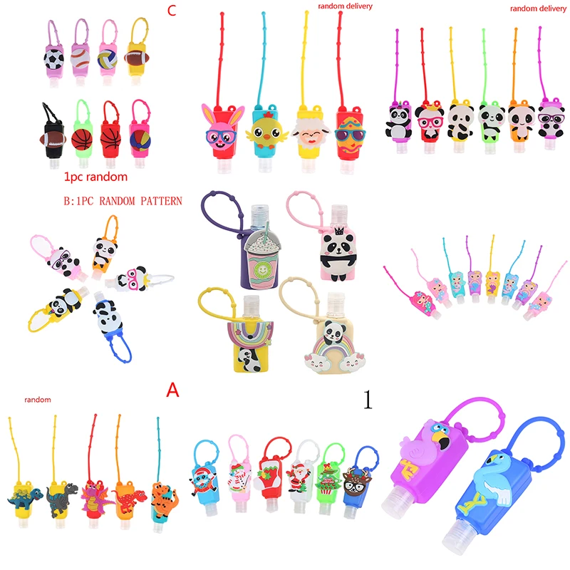 

30ML Travel Portable Safe Gel Holder With Hang Rope Silicone Cartoon Mini Hand Sanitizer Disposable No Clean Detachable Cover