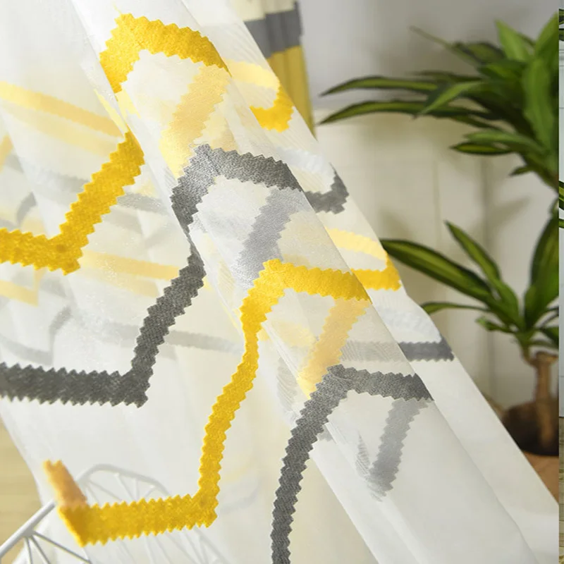 Современные простые желтые геометрические затемненные шторы для гостиной скандинавские белые полосатые шторы экран спальня тюль