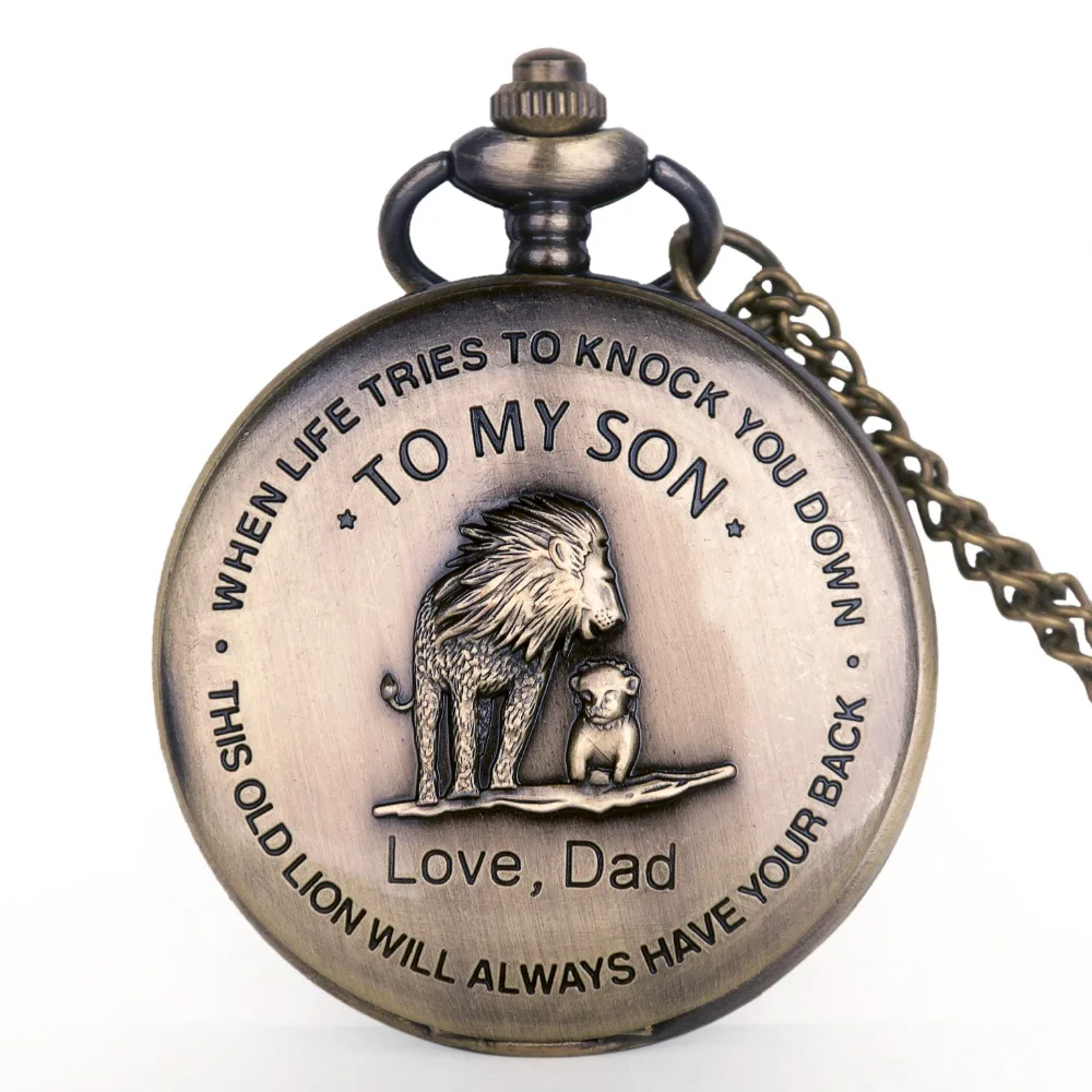 Best Bronze Lion Men Quartz Pocket Watch Necklace Chain To My Son Love Dad Design Pendant Pocket Watch for Men Women Children