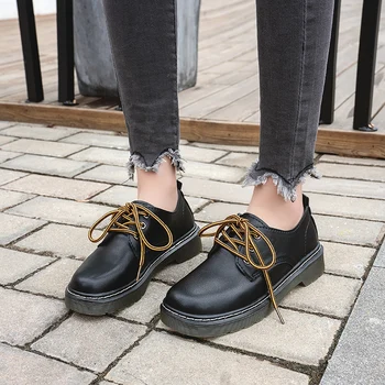 

2020 Spring New Business British-Style Flat Lace-up round-Toe JK Uniforms Korean Cute Retro Women's Black Oxfords Leather Shoes