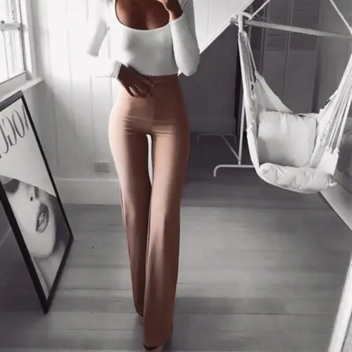 Летние и осенние однотонные элегантные женские расклешенные широкие брюки с высокой талией внахлест - Цвет: Хаки