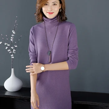 

2019 new pile of collar sweater women's long section Korean version of the high collar sweater long sleeve loose bottoming shirt