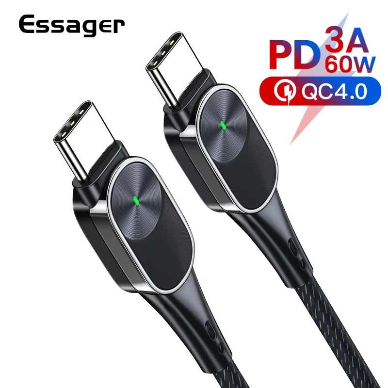 Кабель Essager 60 Вт usb type C USB для samsung S10 S9 Macbook Pro Quick Charge 4 0 USBC PD быстрое зарядное