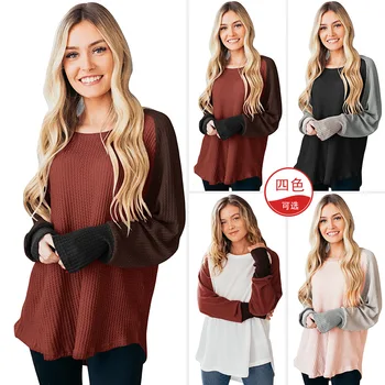 

Plus Size Loose Casual Long Sleeve Female Knittint Sweater 2019 Autumn Irregular stitching Sweater Women Pullover Streetwear Top