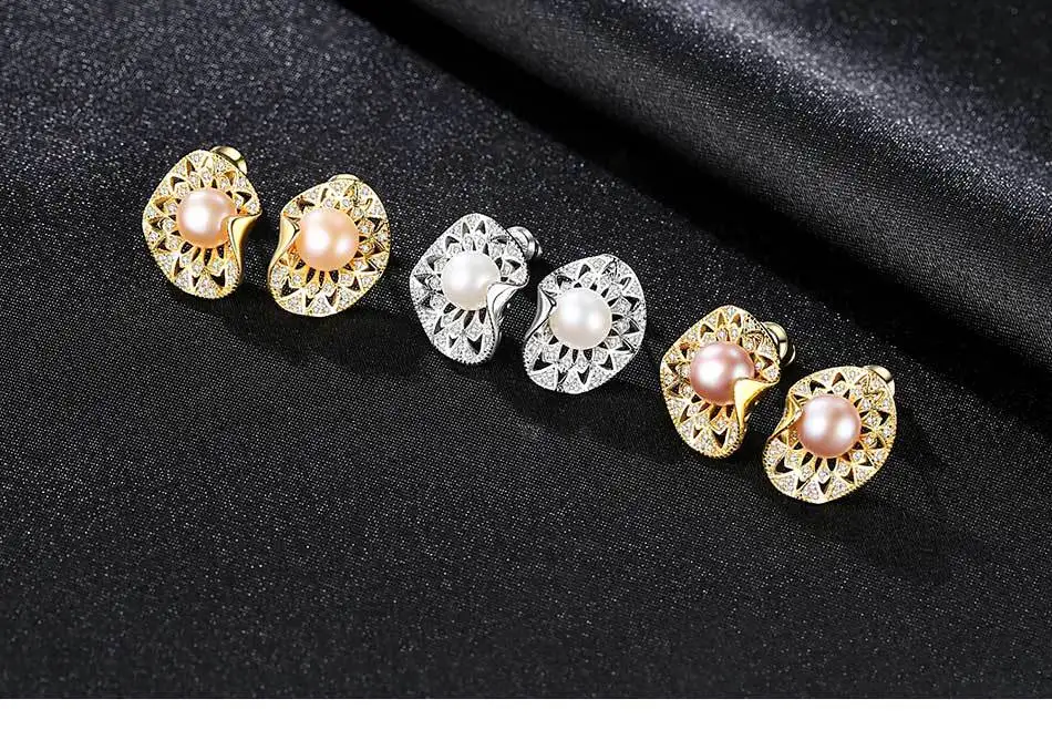 

S925 sterling silver natural freshwater pearl female zircon temperament earrings CBM20