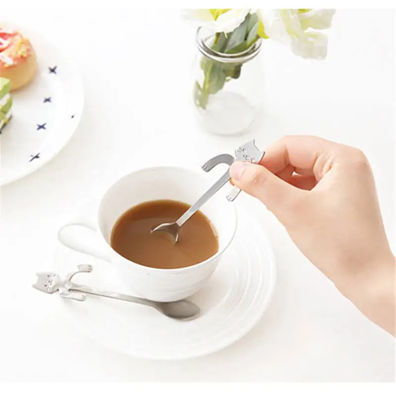 1 шт милый кот чайная ложка с длинной ручкой столовые приборы питьевые Инструменты кухонный гаджет креативная кофейная ложка для перемешивания#919