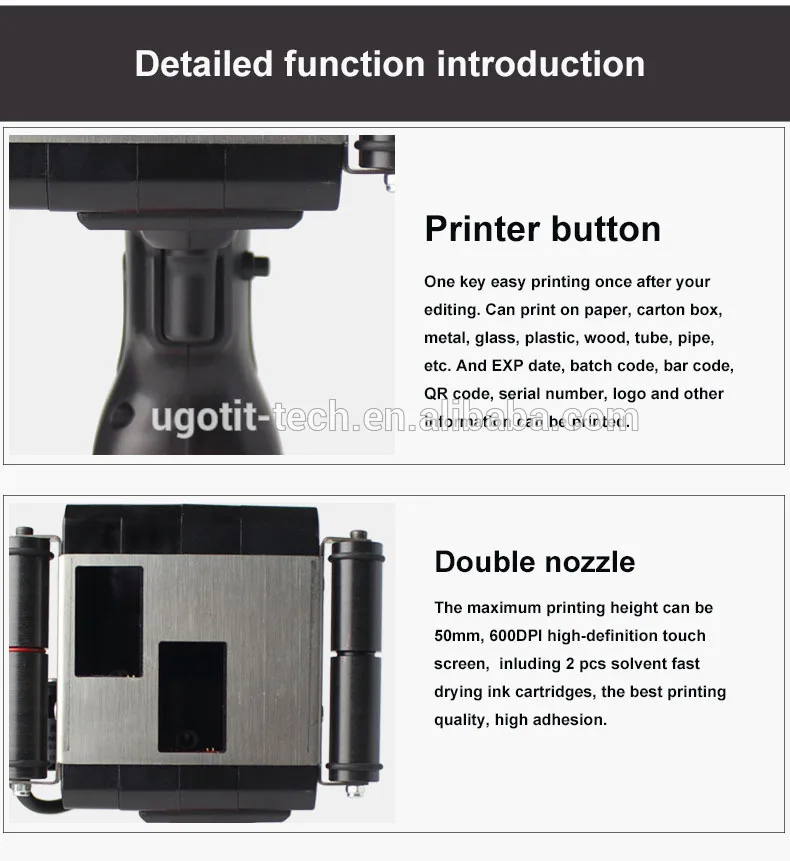 Factory Price 50mm height large character Touch Screen Hand Held Inkjet Printer For Wood