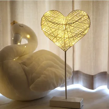 

Christmas Wood Rattan Twine Table Heart Shape Stars Lamps Bedroom Wedding Bookcase Led Night Light Christmas Home Decor lights