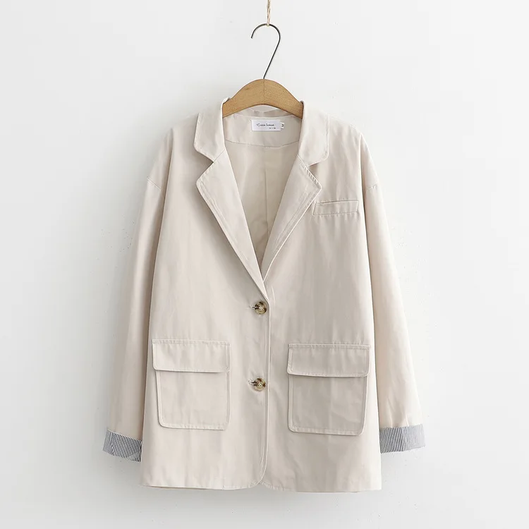 

Mid-length Cuff Spell Stripes Korean-style Small Suit Coat WOMEN'S Dress Autumn New Style Thin Loose Tops S28379