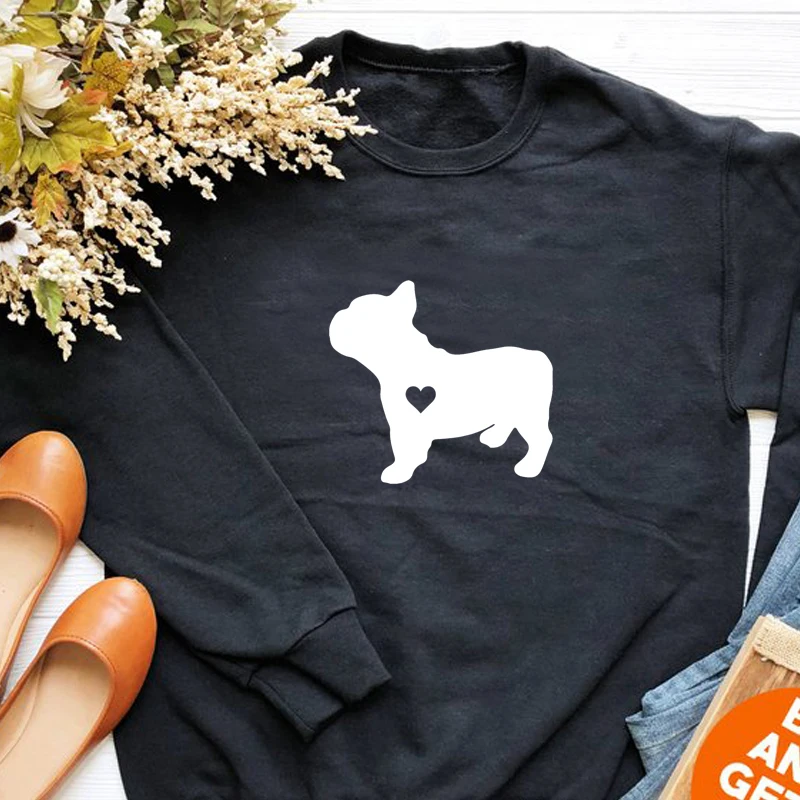  French Bulldog Graphic Sweatshirt Crewneck Pullover Jumper Top Women Kawaii Hoodie Dog Lover Shirt 