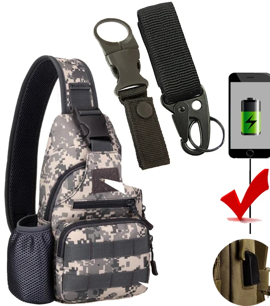 USB нагрудная сумка, военная тактическая сумка, сумка на плечо, для спорта на открытом воздухе, альпинизма, путешествий, пешего туризма, езды на велосипеде, рюкзак, противоугонные сумки - Цвет: USB-ACU 2hook
