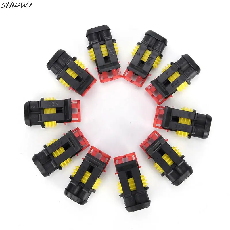 10 Kit 2-Pin Way Car Motorcycle Sealed Waterproof Electrical Wire Connector Plug 