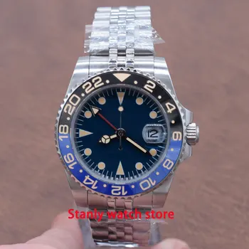 

Vintage Bliger 40mm blue sterile dial luminous marks blue black ceramic bezel GMT function mechanical automatic movement watch