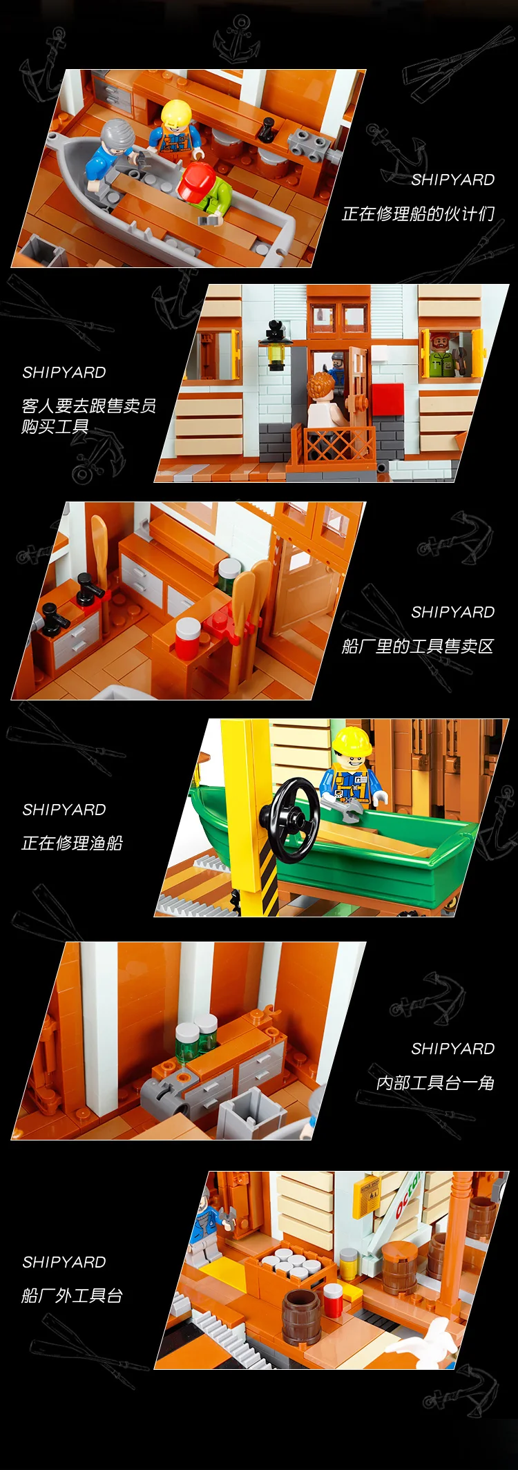 MOC City Street Series Old Fishing Store Houseboat Restaurant Model Building Blocks Toys For Children Fit Lepining Bricks Gifts