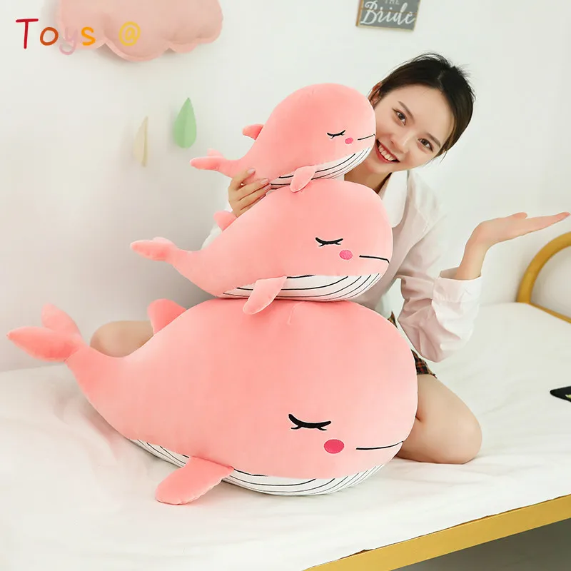 35-80cm Cute Animals Whale Soft Toy Stuffed Soft Plushie Sea Whale Doll Huggable Kids Ocean Plush Toy Pink&Blue