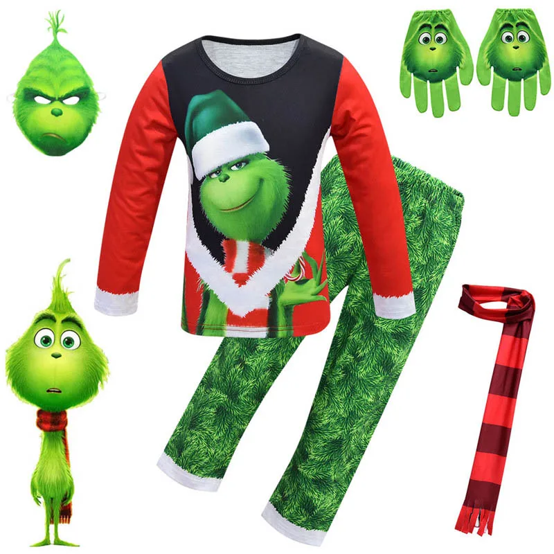 Комплект детской одежды с принтом Grinch, коллекция года, дизайн, Рождественская пижама с длинными рукавами для мальчиков одежда для сна для девочек, одежда для сна, ночная рубашка для мальчиков