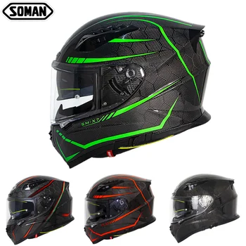 

Motorbike Helmets Full Face Snake Pattern Carbon Fiber Fluorescence Dot Motorcycle Helmet casco capacete moto Soman SM-X7