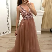 Выпускное Платье элегантное ТРАПЕЦИЕВИДНОЕ с v-образным вырезом тяжелое расшитое бисером сексуальное платье Формальное вечернее платье вечерние платья