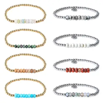 

KELITCH Natural Sotne Beaded Bracelets Handmade Gold Beads Braided Stretch Bracelets Cuff Fashion Women Jewelry New