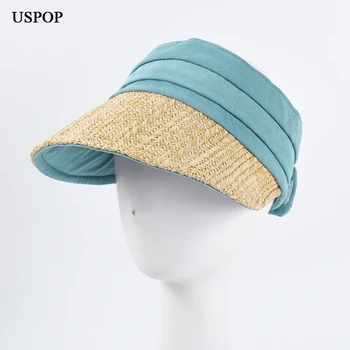 

USPOP New summer caps women patchwork sun visor caps cotton straw sun shade collpsible sun hats