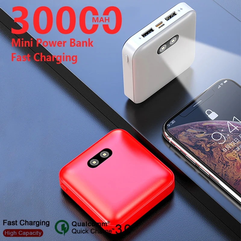30000MAH мини банк силы большой емкости портативное зарядное устройство зеркало 2USB