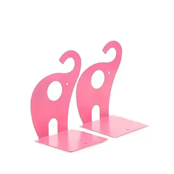 

Pair of Cute Elephant Nonskid Bookends Students Children Reading Books Frame Art Bookend Book Bracket (Pink)