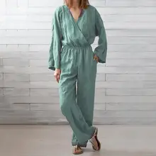 Casual Loose Women Jumpsuit Solid Fashion Long Sleeve V Neck Elastic Waist Winter Spring Jumpsuit Ropa Mujer 2020 New Hot E