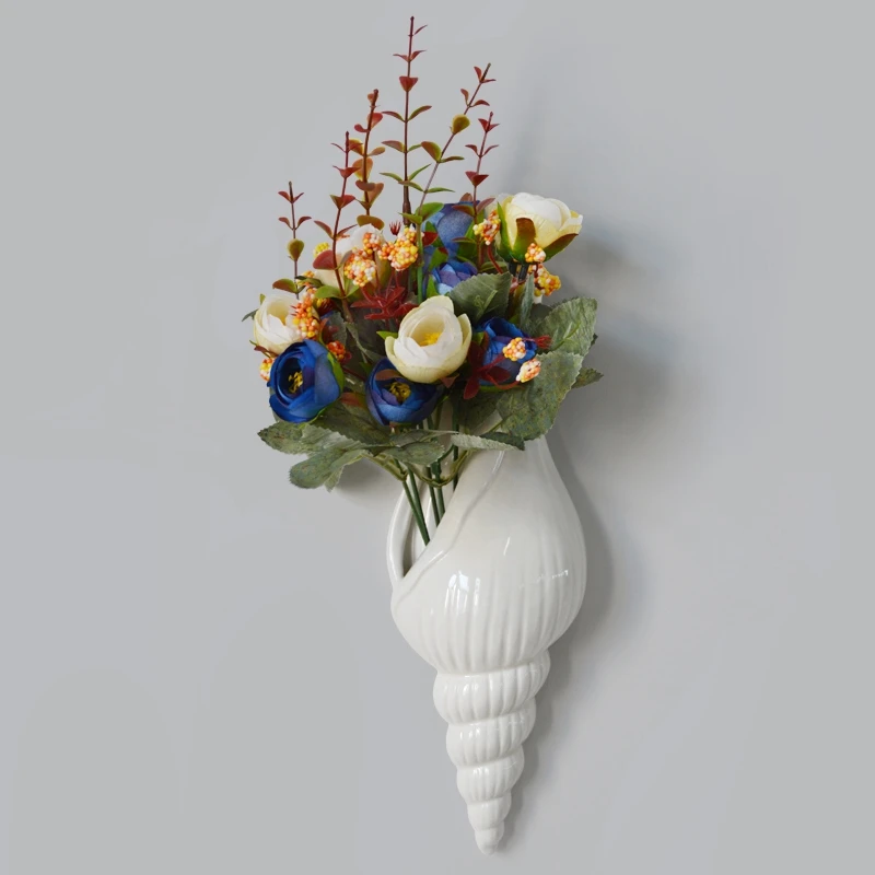 Современная Белая Керамическая Морская раковина, ваза для цветов, настенный Декор для дома, для гостиной, фоновая настенная ваза, стиль 3