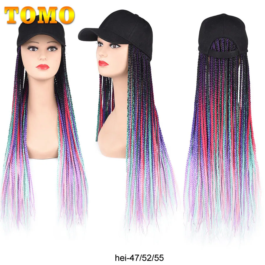 Synthetic Hair Wigs TOMO Baseball Cap Box Braided Wigs For Black Women Ombre Synthetic Twist Braid Hair Extension Cornrow Wig with Adjustable Hat