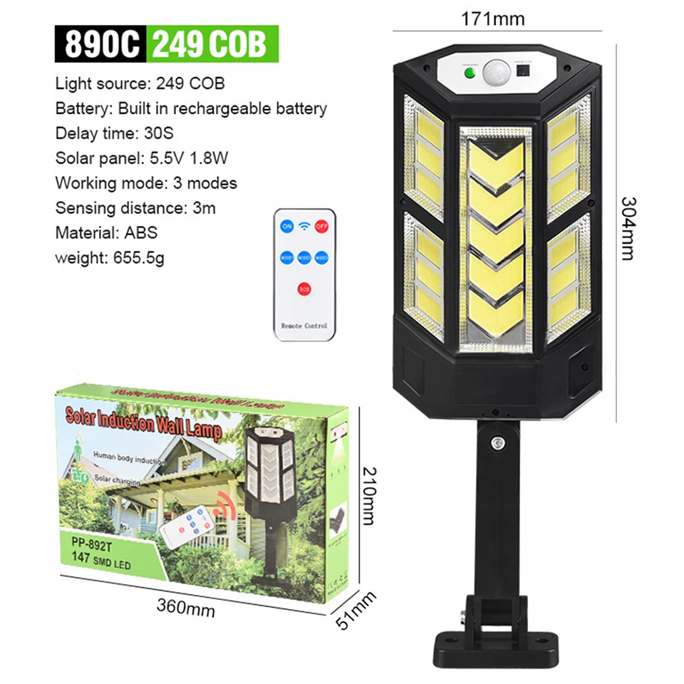 Solar Sensor Wall Lamp 3 Modes Bright LED New Outdoor Garden Lighting Street Lamps Waterproof Sunlight  With Remote Control