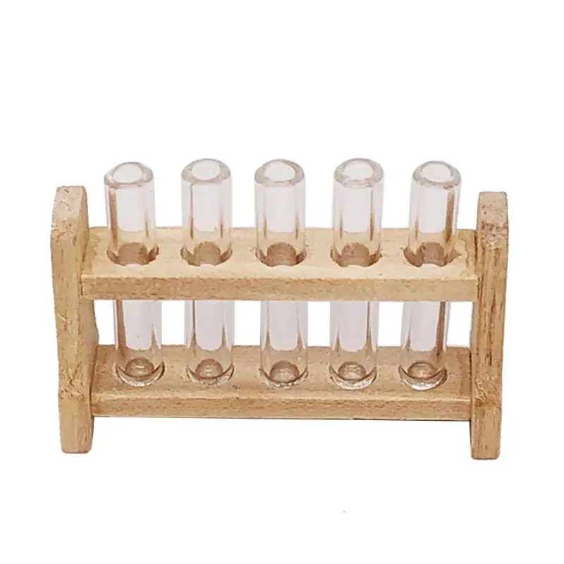 

5pcs/set Laboratory Glass Test Tubes with Wooden Rack Set 1:12 Dollhouse Miniature Accessory Decoration Ornament