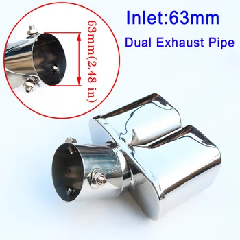 

Steel Universal 63mm 2.5" Inch Inlet Dual Silencer Exhaust Pipe Accessoies Trim Tail Muffler Rear Tailpipe Tip Cover Car Parts